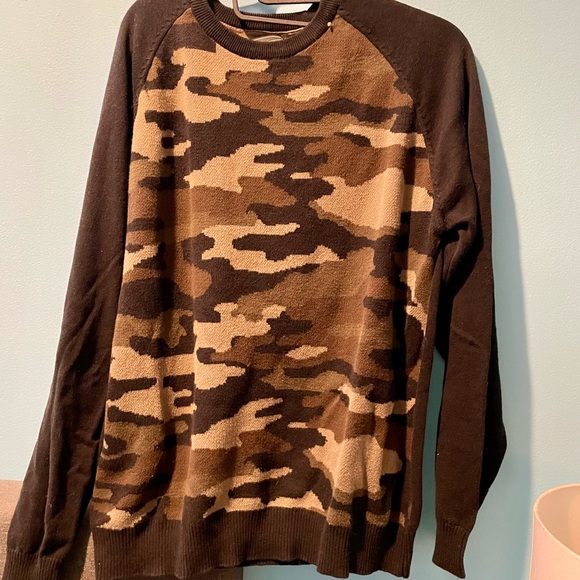 Retrofit Brown and Tan Crewneck Sweater Camouflage Design - Picture 1 of 5